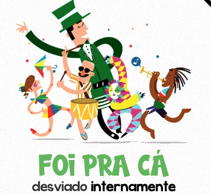 A mesma associação do mapa real: personagens no carnaval, com a legenda Foi pra cá — desviado internamente